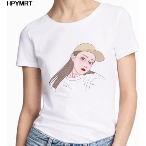 Summer Women Clothes Beautiful woman in a hat Cartoon 90s Fashion Harajuku Short Sleeve Tshirt Female Tee Tops Graphic T-shirt