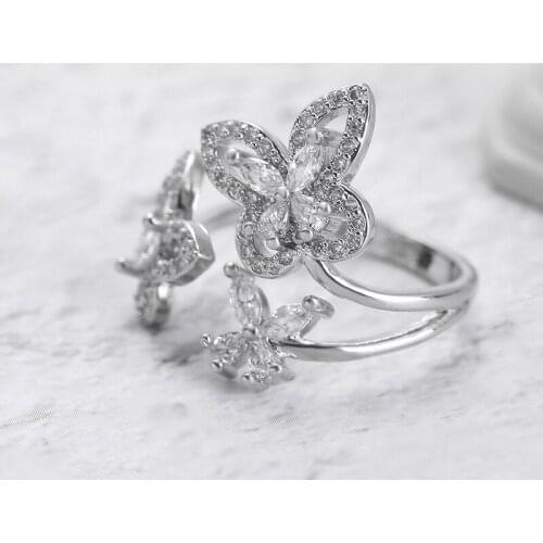 Hot sell Original design s925 sterling silver three butterflies inlaid zircon ring for women party & engagement DIY jewelry gift