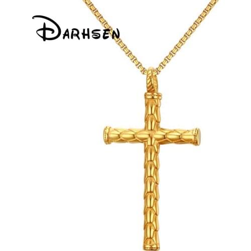 JHSL Brand Gold Silver Color Stainless Steel Simple Male Men Christian Cross Pendants & Necklace Fashion Jewelry