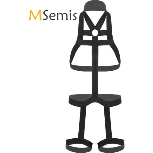 Mens Lingerie Bodysuit Halter Neck Elastic Full Body Chest Harness Belt with Leg Garter Straps for Cosplay Club Costumes