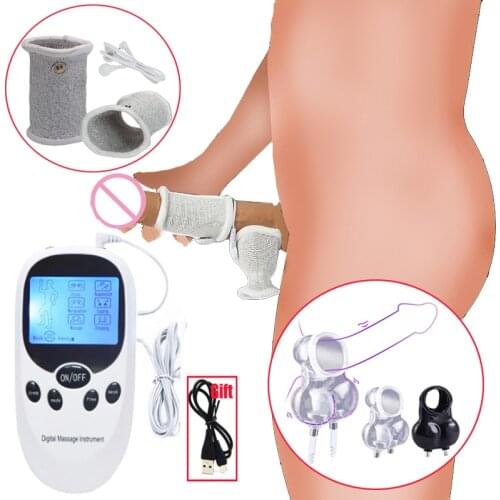 Electro Shock Penis Ring Kit,BDSM Bondage Scrotum Sleeve,Penis Electro Stimulation Massage Cock Ring,Sex Tool For Men Masturbate