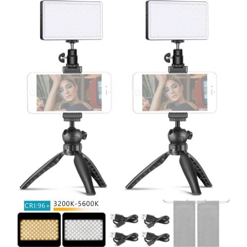 Neewer 2-Pack LED Video Light Mobile Phone Stand Desktop Set: Dimmable/Built-in 4500mAh Battery/OLED Display + Mini Tripod Stand