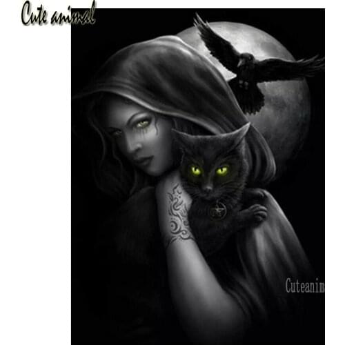 New Arrivals 5D Diamond Painting Full Square Diamond Mosaic Beauty And The Cat Diamond Embroidery Night Witch Cross Stitch Decor