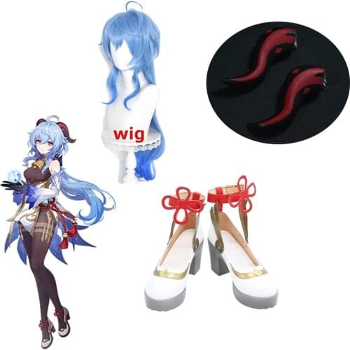 Game Genshin Impact Cosplay Ganyu Shoes Genshin Impact GANYU Wig Cosplay Gradual Blue Long Wig Adult Halloween Role Play