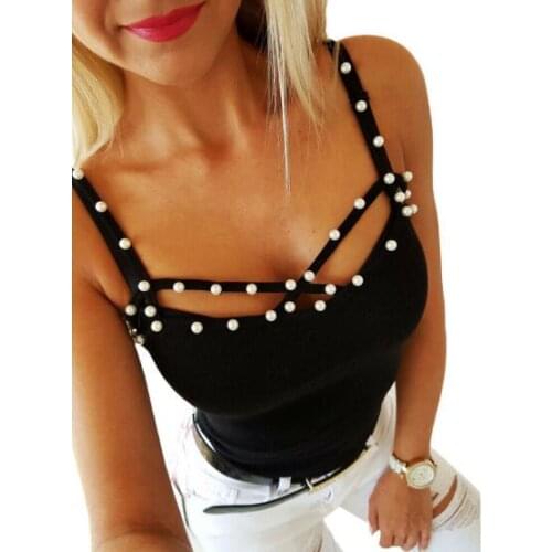 Solid Women Summer Crop camis Slim And Fit Skinny Sexy V Neck Beading Tops Tank Crop Shirt Camis Tee Shirt 2021 Summer