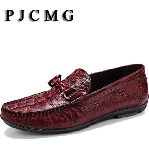PJCMG Spring/Autumn Black/Brown Slip-On Woven Style Casual Men Genuine Leather Office Loafers Men Driving Dress Shoes