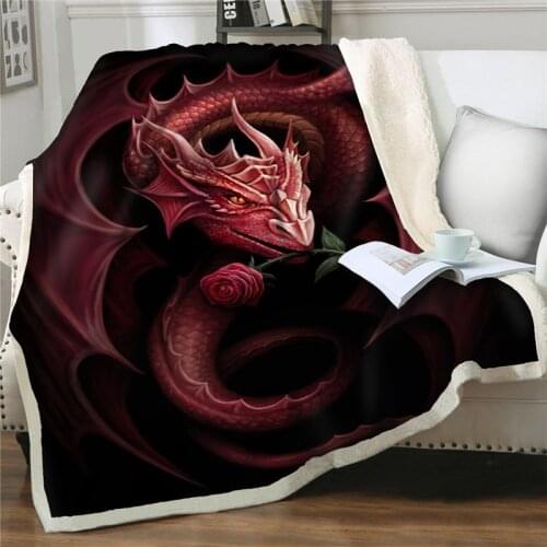 3d ragon with the rose printed Throw Blankets on Sofa 3D Animal Plush Sherpa Blankets Creative Bedspreads Fur Print Quilts cover