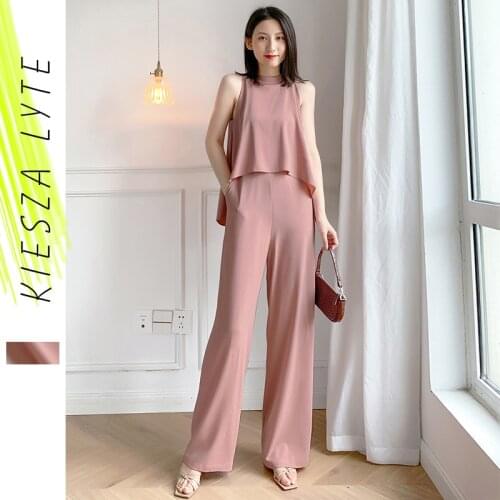 Pink Jumpsuit Women Summer 2021 New Elegant Sexy High Waist Wide Leg Jumpsuits Fashion Female Fake Two Piece Long Romper