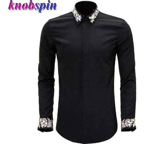 China Style Embroidery Mens Business Shirt Long sleeve Slim Chemise homme Big Size 3XL 4XL Social Shirts for men