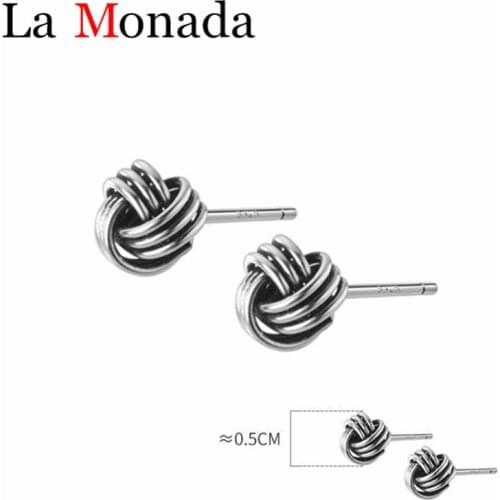 Vintage Real 925 Sterling Silver Twist Rope Knot Stud Earrings Push Back for Women Girls Korean Party Jewellery Accessories