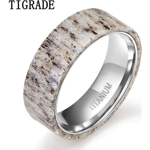 Tigrade 2019 New Natural Deer Antler Titanium Ring Men Women Wedding Engagement Band Special Design Marble Finger anillo hombre