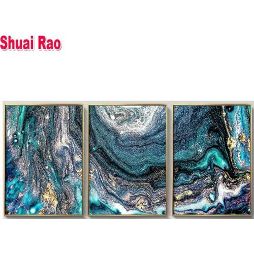 Triptych Diamond Mosaic Beautiful Colorful Golden wave 3pcs full diamond embroidery Home Decor Picture 5d diamond Painting