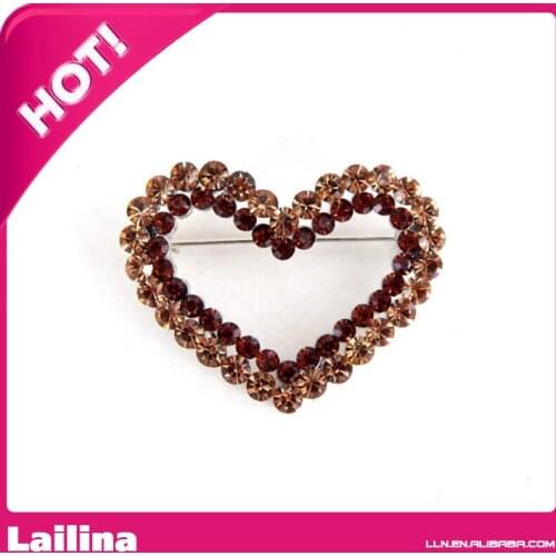 Vintage Rhinestone Heart Brooch, Brown Rhinestone Heart Pin Brooch