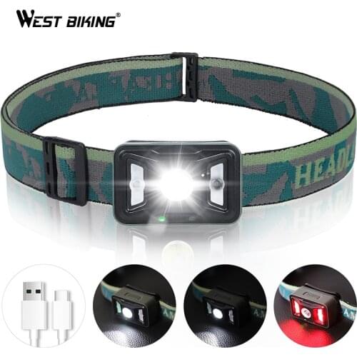 WEST BIKING Rechargeable LED Headlamp Adjustable Angle Body Motion Sensor Headlight IPX5 Waterproof Head Flashlight Bike Light