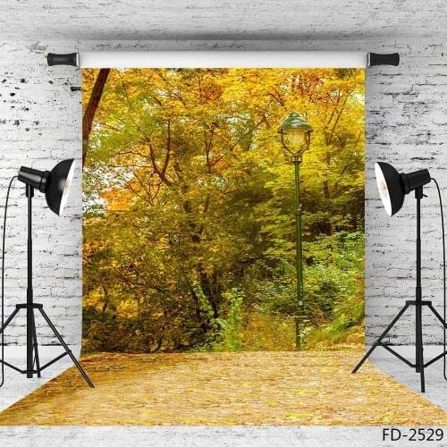 Yellow Trees Leaves Pathlet Photographic Backdrop Vinyl Cloth Photo Shootings for Wedding Lover Baby Children Background