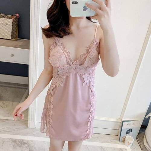 2021 Summer Women Sling Nightdress V Neck Design Women Condole Belt Nightgown Sexy Lace Temptation Nightwear платья для женщин
