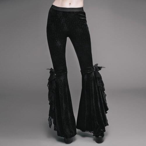 Eva Lady Womens Gothic Trousers Stylish Skinny High Waist Embroidery Decoration Black Flared Pants