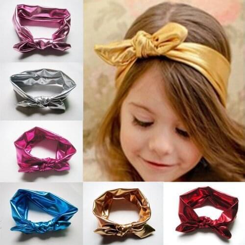 Women leather Headwear Elastic Stretch Hairband Headband Rabbit Turban Knot Baby Girls Hair Band bow school kids birthday gifts