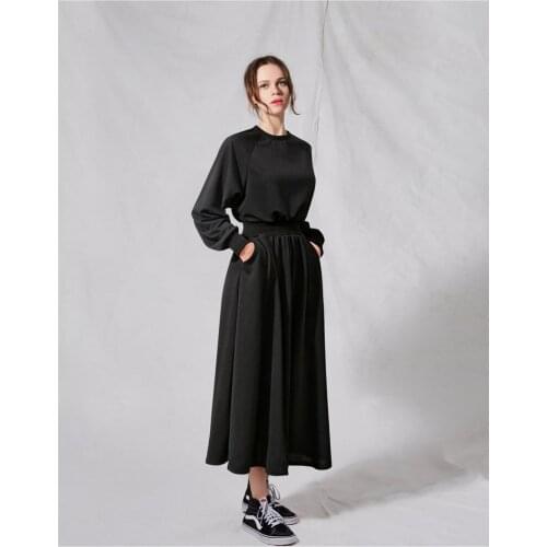 Plus Size 5XL Womens Fall/winter Dress O-neck Long-sleeved Women Loose Elastic Waist Long Dress Plus Size