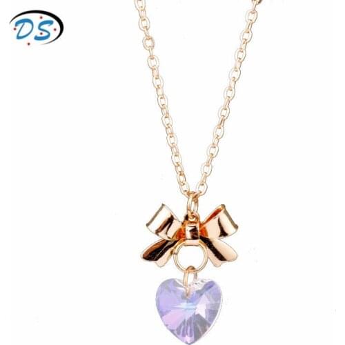 Women Choker Necklace Crystal Bowknot Heart Pendants Necklaces Fashion Jewellery Couple Lover Necklaces Valentines Day Gifts