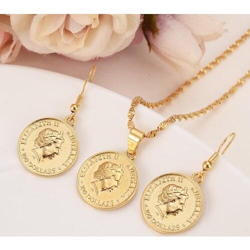 Gold Australia commemorative Elizabeth coins-replica medal coins collectibles Kangaroo jewelry sets for women earrings pendant