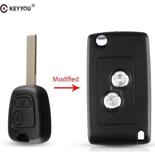 KEYYOU 10pcs Modified 2 Buttons Flip Key Case Fob Shell Fob Uncut Cover For Citroen C1 C2 C3 For Peugeot 206 306 307 HU83 Blade