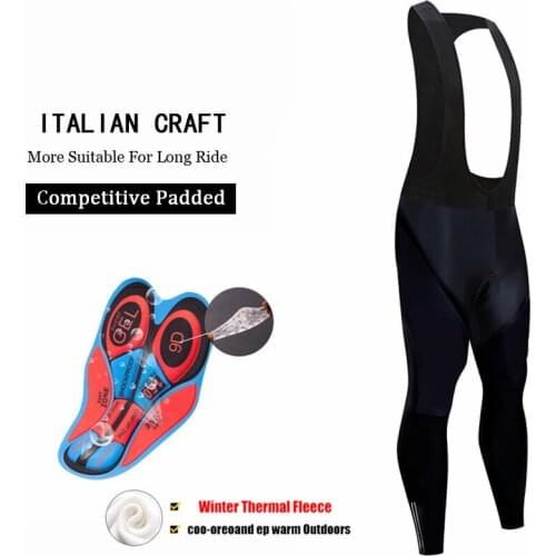2020 full black Warm Cycling Bib Trousers Winter Thermal Mountain Bike long Pants Bicycle Tights 9D Gel Pad Cycling Bib Pants