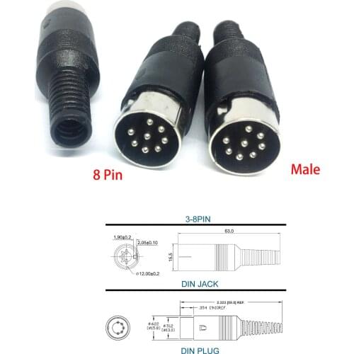 5 pcs Plastic Handle 8 Pin DIN Plug Male Connector Soldering DIY