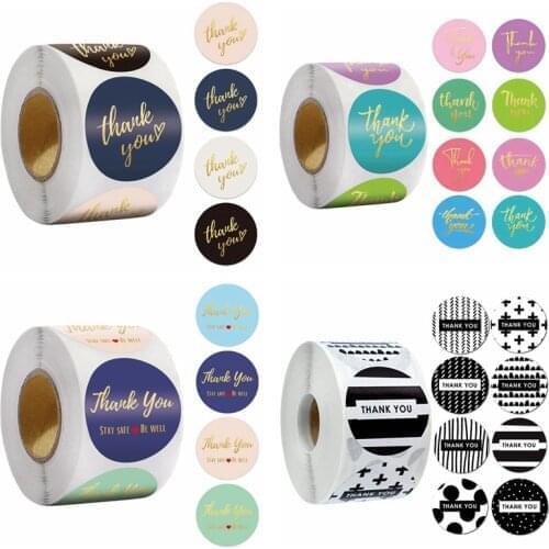 500pcs/roll 1.5inch Colorful Thank You Sticker Seal Labels for Diary Stationery Sticker Envelope Store Handmade labels Business