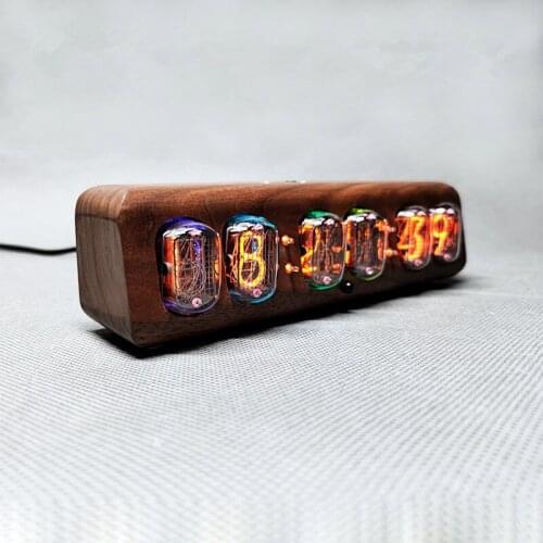 Six-tube IN12 Glow Tube Clock Retro Tube Table Clock Black Walnut Rosewood Alarm Clock