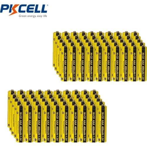 100PC PKCELL AAA 400mAh 1.2V NI-CD Battery AAA Rechargeable Battery Powered with Button Top Solar lights toys batteries