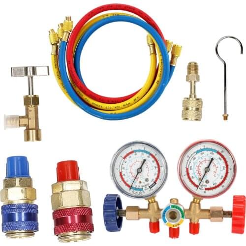 Refrigerant Manifold Gauge Set Air Conditioning Tools with Hose and Hook for For R12 R22 R404A R134A for Air