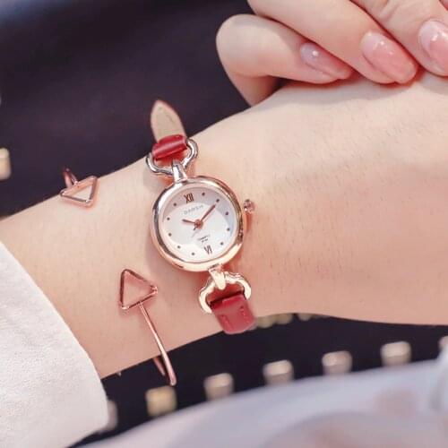 Luxury womens fashion dress watch small brown vintage leather bracelet watches women quartz wristwatches female clock