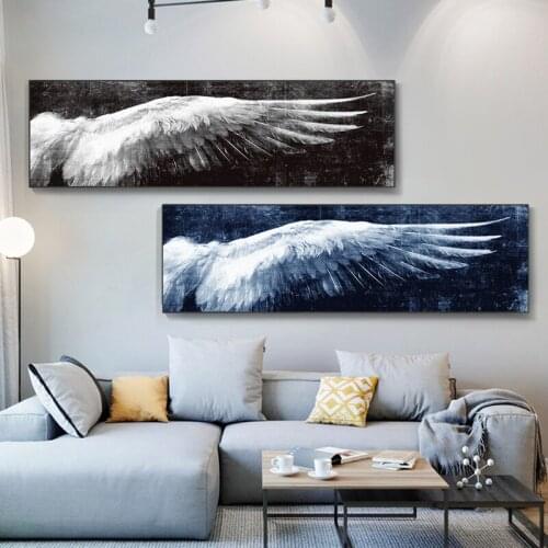 Black And White Angel Wings Feather Art Canvas Print Painting Abstract Wall Picture Living Room Modern Home Decoration Poster