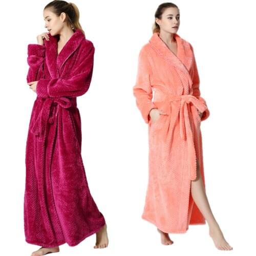 Long Bathrobe Home Wear Clothes Dressing Gown Womens Bathrobe Coat Female Flannel Nightdress Women Warm Bath Robes