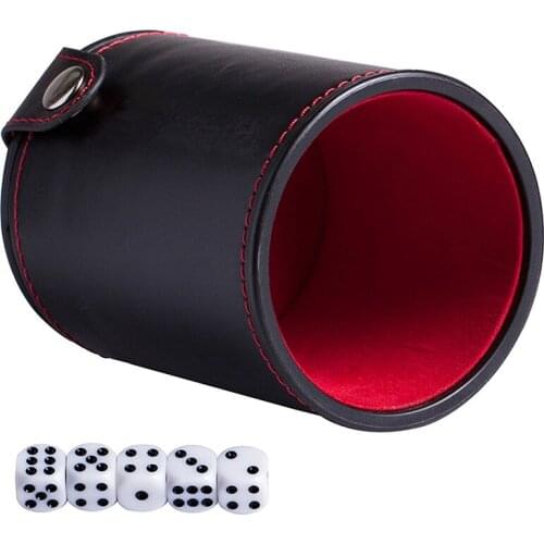 Double layer Dice Cups New Black PU Leather Red Flannel Dice Cup Bar Game Supplies With 5pcs Dices