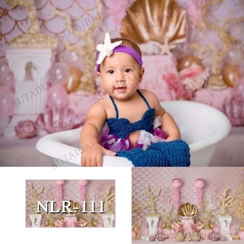 Underwater World Mermaid Photography Background Golden Coral Pink Balloon Decor Prop Princess Girl Birthday Cake Smash Backdrops