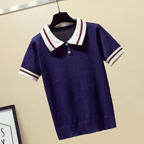 2021 Summer New Fashion Korean Loose POLO Top Short College Sleeve FitKnitted Women Loose Short Sleeved T shirt Women Seeved