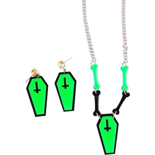 Halloween Hyperbole Vampire Cross Skeleton Acrylic Pendants & Necklaces Earrings For Women Hiphop Jewelry Sets N18015