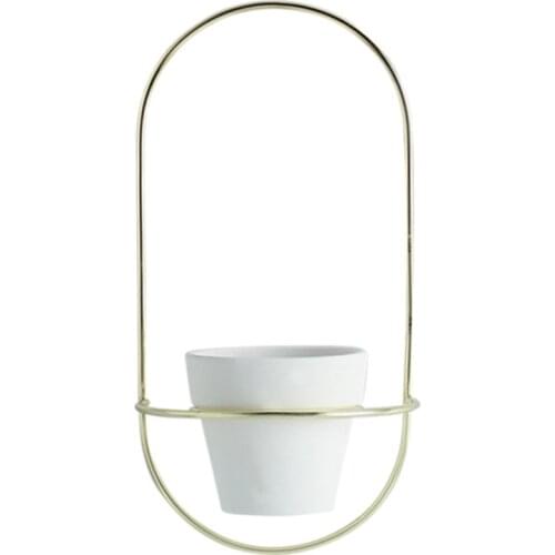 Pottery Planters Modern Wall Mounted Flower Pots with Metal Stands Small Flower Vase Home Garden Wall Decoration