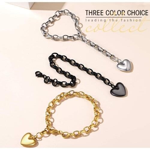 KPOP JEWELRY Personalized Stainless Steel Heart Charm Bracelet Adjustable for Women/Girls,Cable Link Mother Daughter Bracelets
