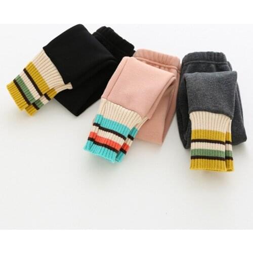 Girls Leggings 2020 Autumn Korean New Baby Girl Fashion Striped Patchwork Leggings Kids Trousers Thin Baby Girl Leggings 2-7Y