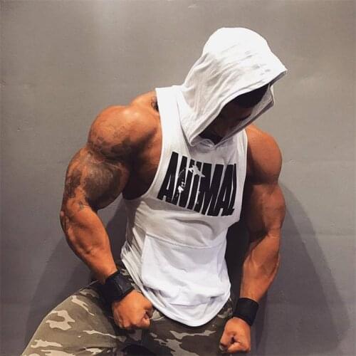 Summer new mens cotton hooded sports fitness clothing bodybuilding vest mens sleeveless trend vest muscle vest casual