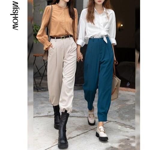 CMAZ 2021 Harem Pants For Women Autumn Casual New Ankle Length Office Lady Solid High Waist Female Trousers MXA33K0050