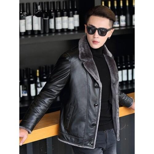 Genuine Sheepskin Leather Jacket Men Real Wool Fur Liner Coat Autumn Winter Plus Size Coats Chaqueta Cuero Hombre ZL861