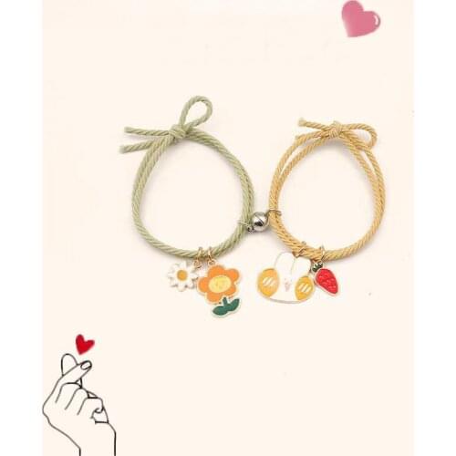 Long Distance Attract Magnetic Bracelets Set Cute Animals Pendant Lover Braclet Rubber Band Elastic Rope Paired Braslet Jewelry