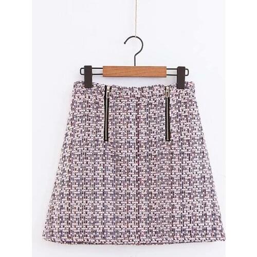 New european fashion womens retro pink colorful thickening tweed woolen high waist a-line short boot cut skirt S M L