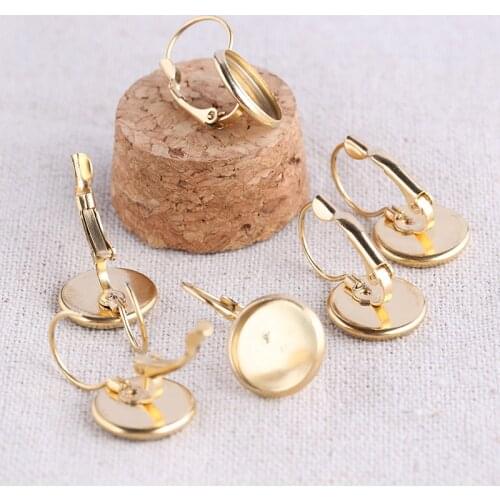 Onwear 5pairs gold plated stainless steel lever back earring base findings 12mm dia blank cabochon settings diy accessories