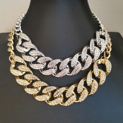 Exknl Metal Punk Hiphop Chain Necklace for Women Wedding Party Vintage Collar Choker Big Crystal Necklaces Jewelry Gift 2021