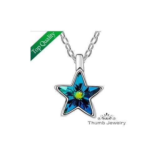 JS N162 Pentagram Necklace White Gold Color Fashion Necklaces For Women 2014 Genuine Austria Crystal Pendant Necklace